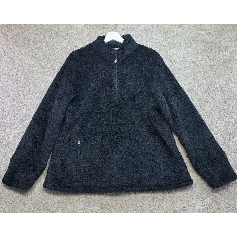 Woolrich Jacket Womens XL Black Fuzzy Sherpa Pockets Half Zip Pullover Cabincore
